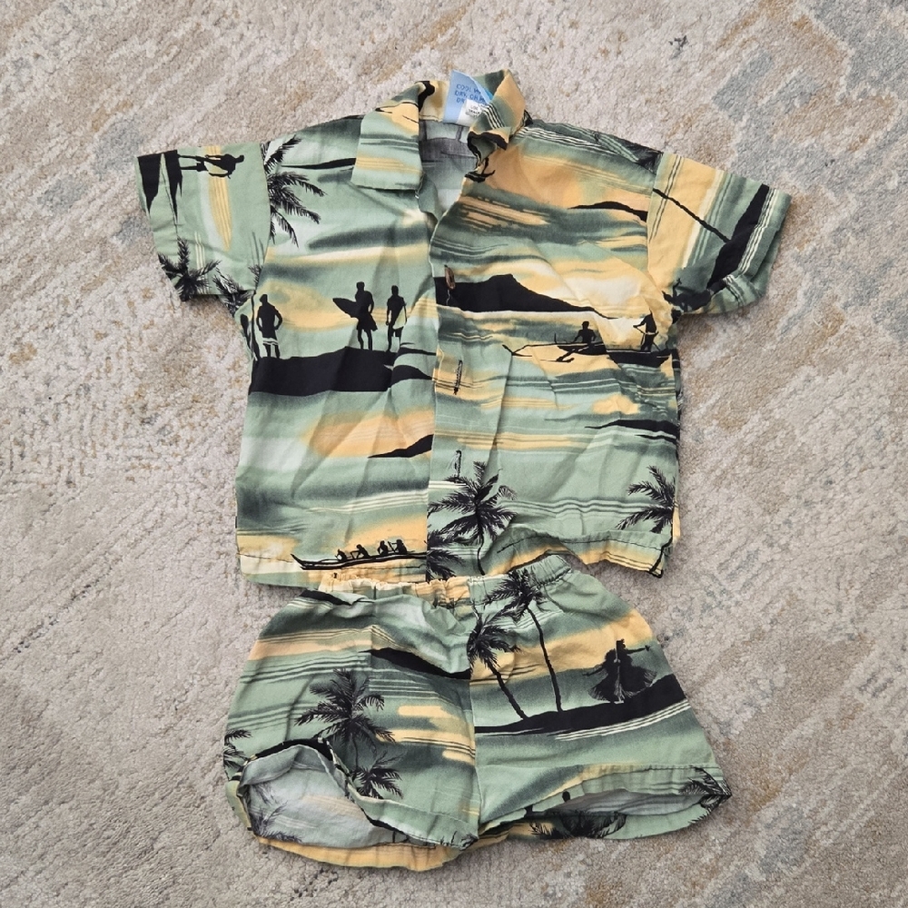 Tropical Print Shirt and Shorts Set